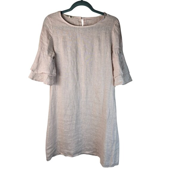 Francesca Bettini Italy Pink Linen Pullover Shift Dress 3/4 Bell Sleeve Size XS - Picture 2 of 7